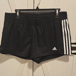 Adidas Women's Black Athletic Shorts with White Stripes